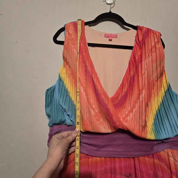 Flying Tomato Shore Vacays Rainbow Chiffon Maxi Dress Womens 2X Pleated Ruched - Picture 10 of 12